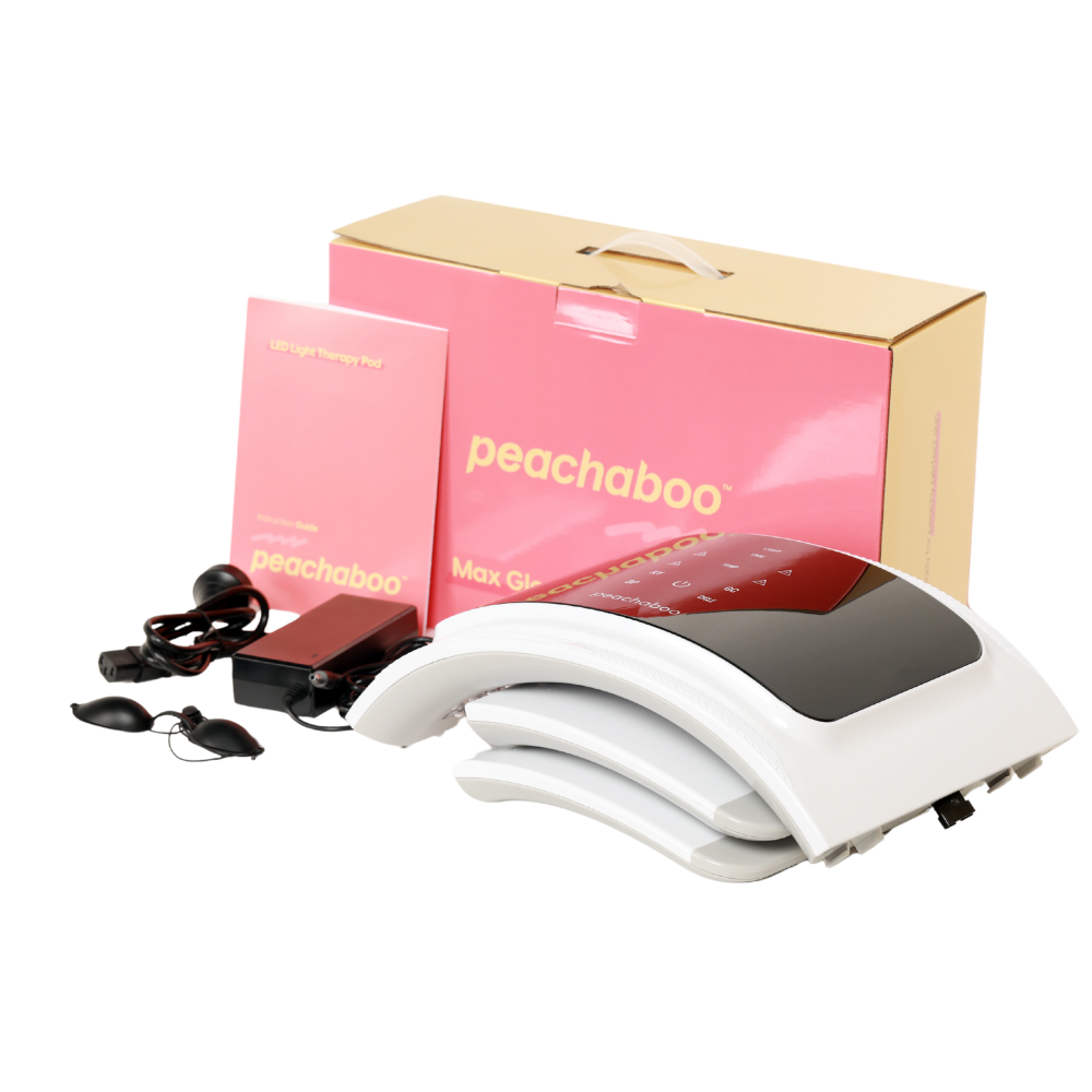 A modern Peachaboo LED Light Therapy Pod, designed for effective skin therapy and enhancing overall wellness.