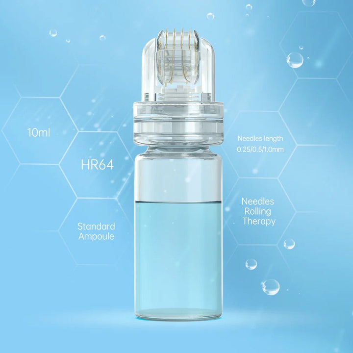 Close up image of Dr. Pen Hydra Roller 64 Pin Derma Rolling Tool with ampoule