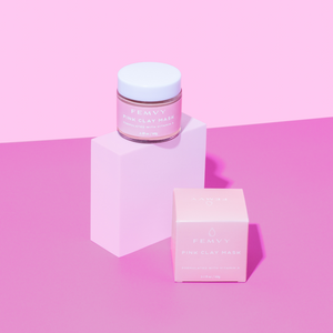 Femvy pink clay mask with box on stage
