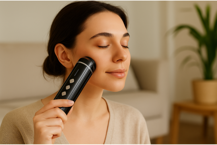 Women using PRO Facial RF Skin Tightening Wand at home