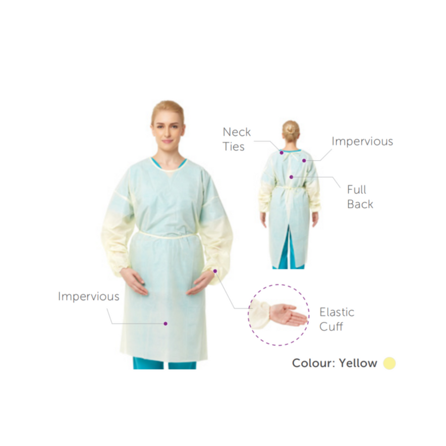 Comfortable design of PrimeOn Everyday Impervious Full Back Gown in yellow color, with elastic cuff