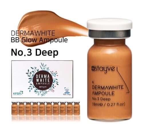 Stayve Dermawhite BB Glow Ampoule No.3 Deep with packaging and multiple vials on a white background