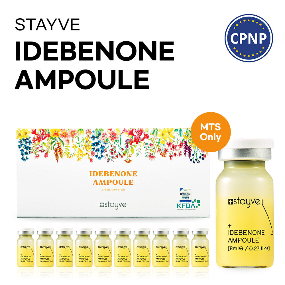 Stayve Idebenone Ampoule packaging with ampoules and box on a white background, with CPNP logo