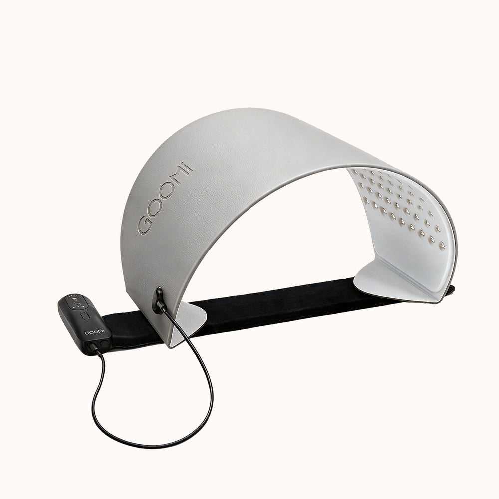 GOOMi 3D Silicone LED Light Therapy Mask with flexible wraparound design and handheld controller