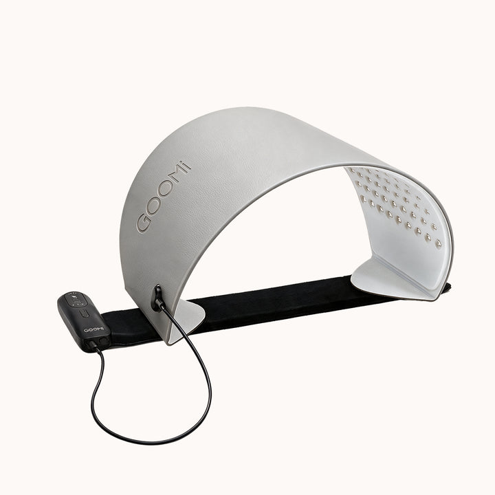 GOOMi 3D Silicone LED Light Therapy Mask with flexible wraparound design and handheld controller
