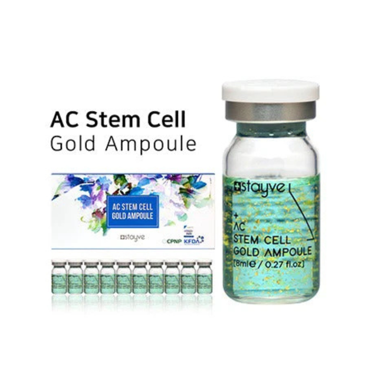 AC Stem Cell Gold Ampoule packaging with multiple ampoules on a white background