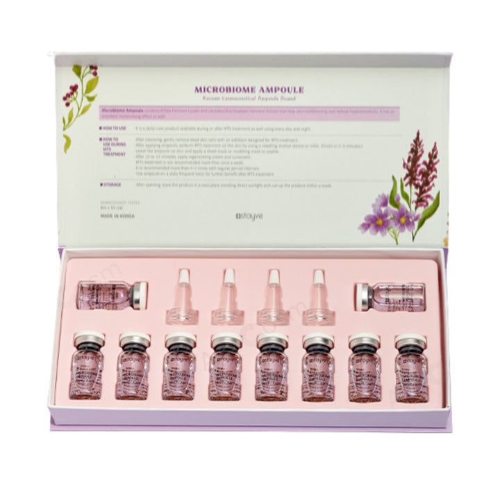 Stoyve Microbiome Ampoule packaging opened box showing applicators and vials in the box