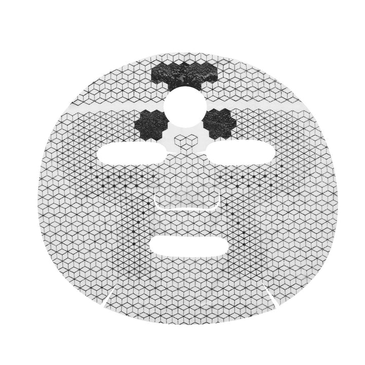 Close-up of Celexo graphene galvanic microcurrent facial mask with conductive hexagon pattern and battery connection points