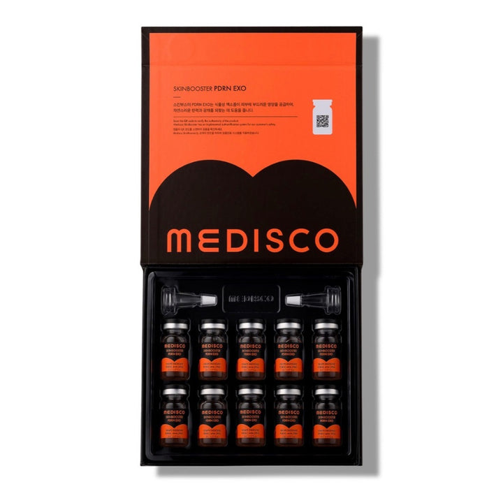 Medisco Skinbooster PDRN EXO opened packaging, showcasing the vials and applicators
