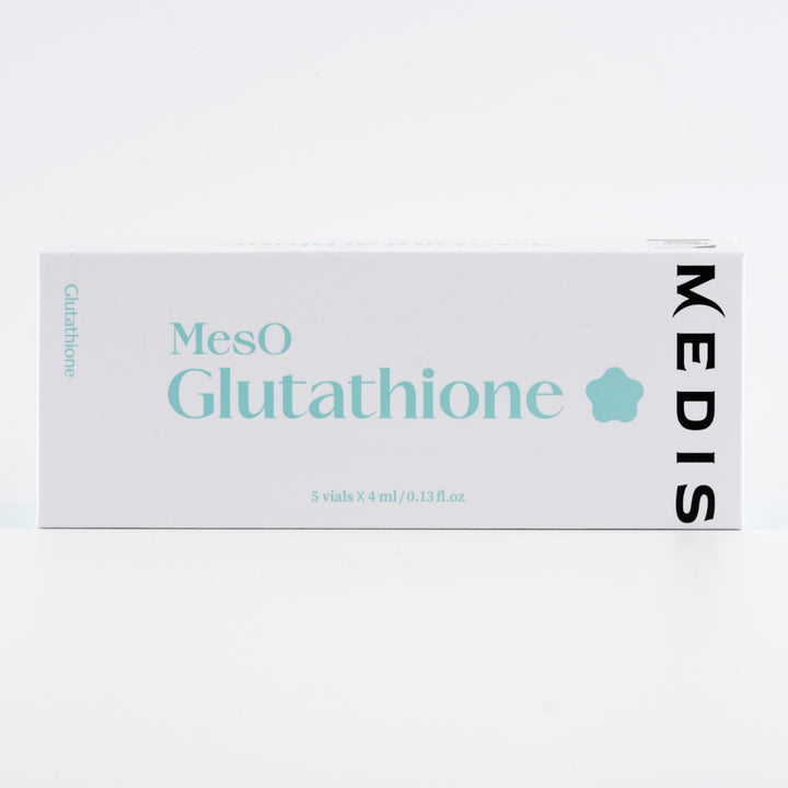 Front view of the Medisco MesO Glutathione Ampoule box showcasing clean minimal packaging.