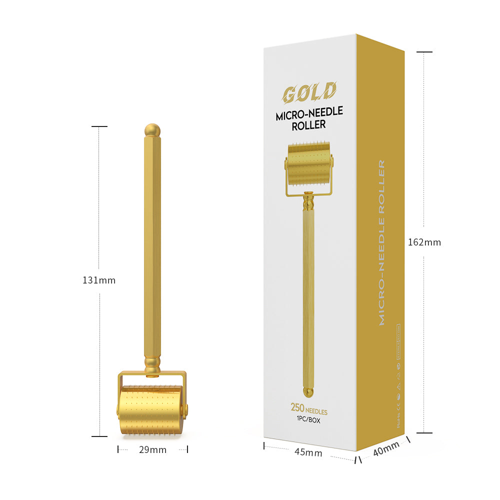 24K Gold Plated Lux Derma Roller (250 Pins) with Box