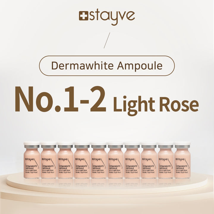 Row of Dermawhite Ampoule bottles  'No 1-2 Light Rose' displayed on a light background.