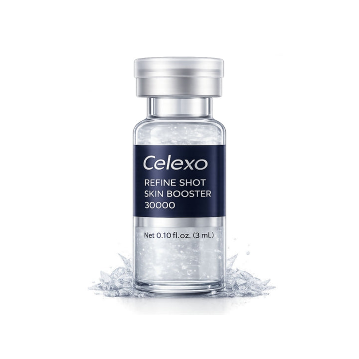 Celexo Refine Shot Skin Booster 30000 vial bottle on a white background