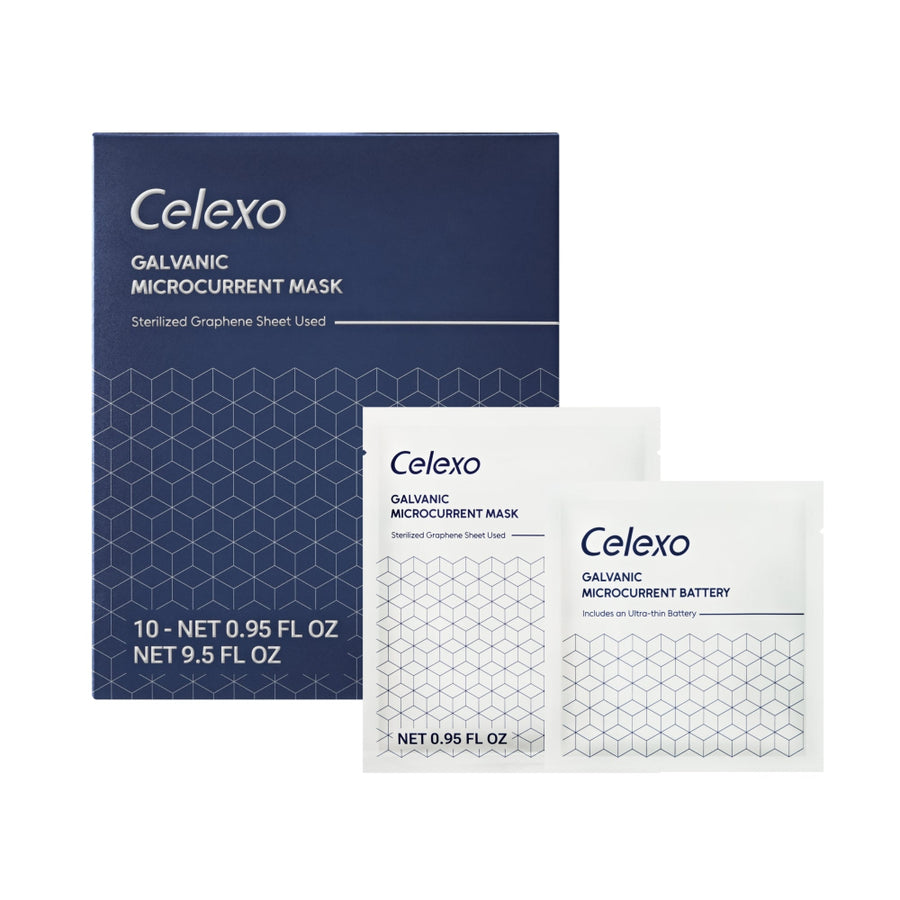 Celexo Galvanic Microcurrent Mask box set with graphene sheet mask and ultra-thin galvanic battery for professional at-home skincare treatment