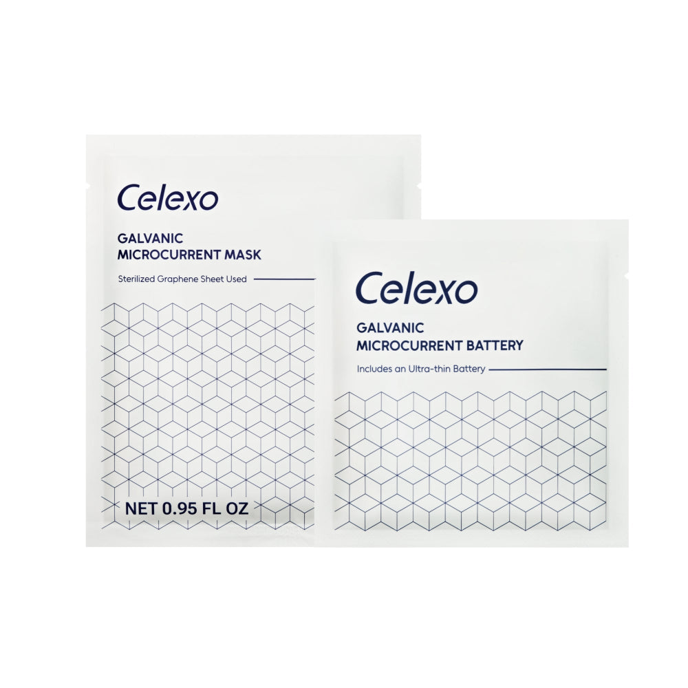 elexo Galvanic Microcurrent Mask Sheet and disposable ultra-thin battery pack featuring sterilised graphene sheet technology