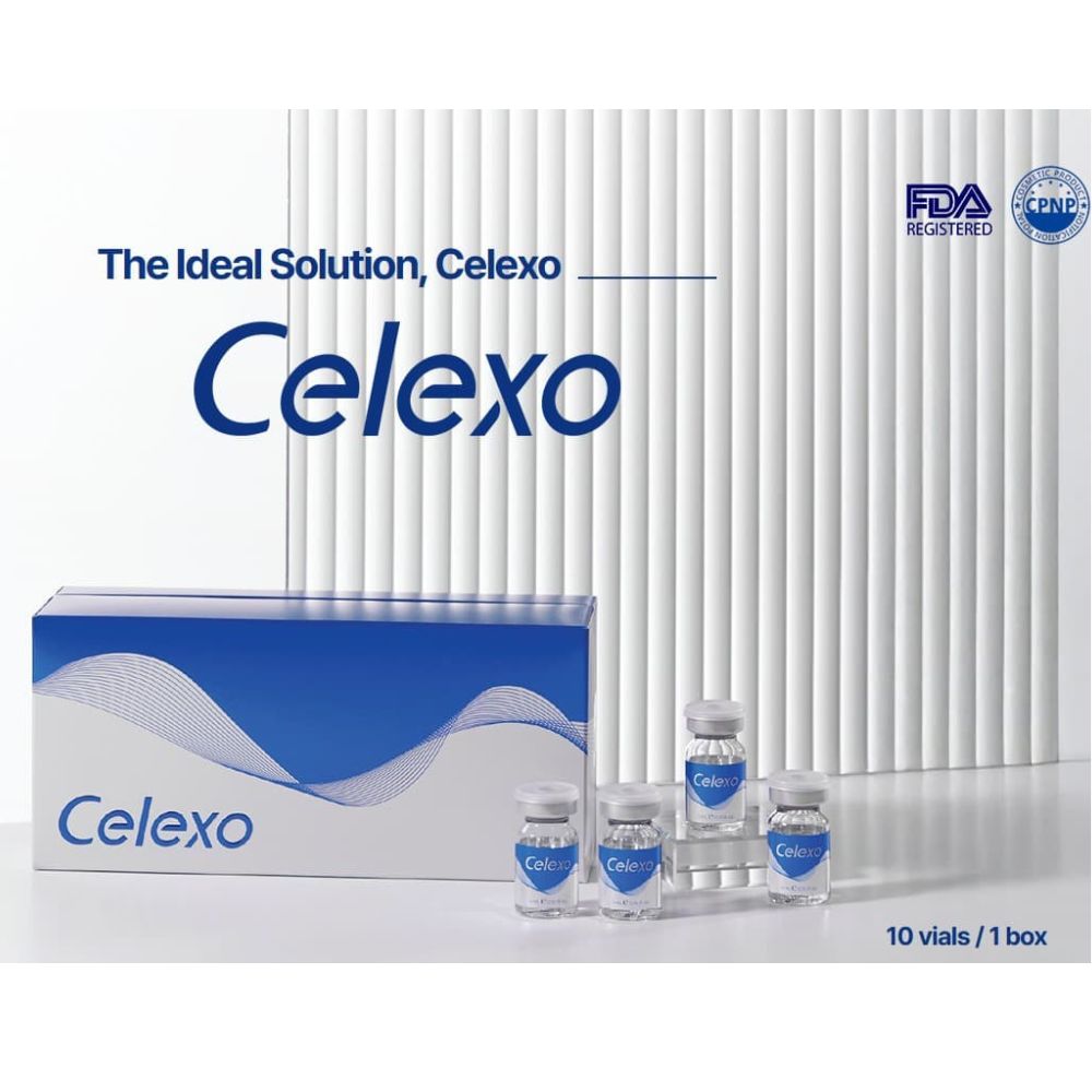 Celexo Professional Cica Exosome Booster with vials and packaging box a white background