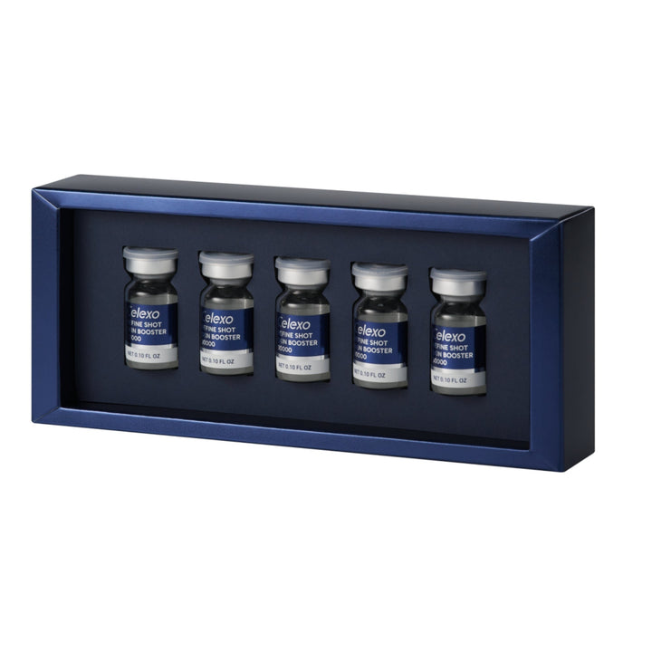 5 Celexo Refine Shot Skin Booster 30000 vials i the blue packaging box on display