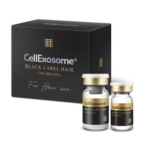 CellExosome Black Label Hair packaging box and vials on display