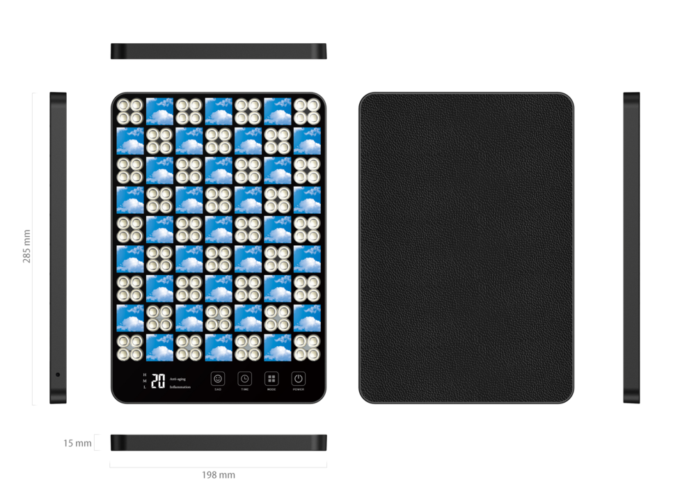 LED Facial Treatment Lamp on a black and white screen, showcasing a pattern of blue squares for aesthetic purposes.