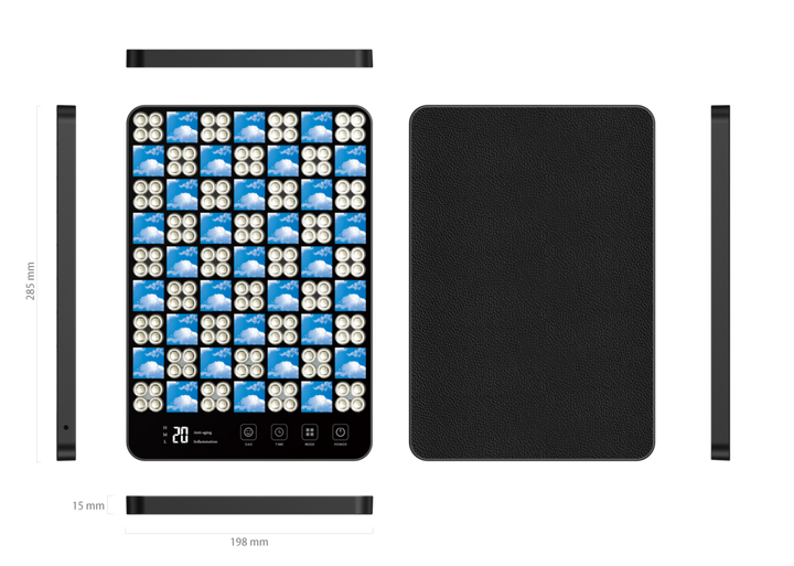 LED Facial Treatment Lamp on a black and white screen, showcasing a pattern of blue squares for aesthetic purposes.