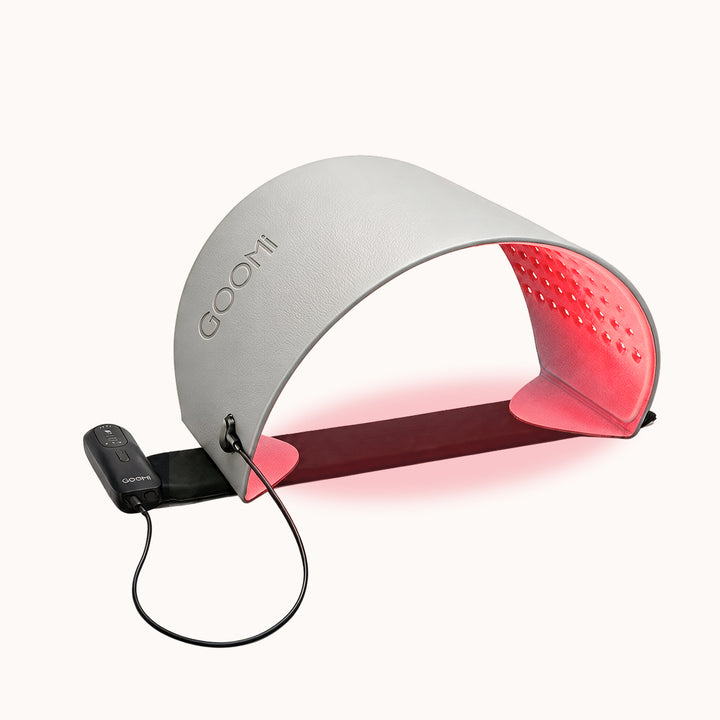 GOOMi FlexiGlow Red Light Therapy Panelswitched on with red LED light therapy