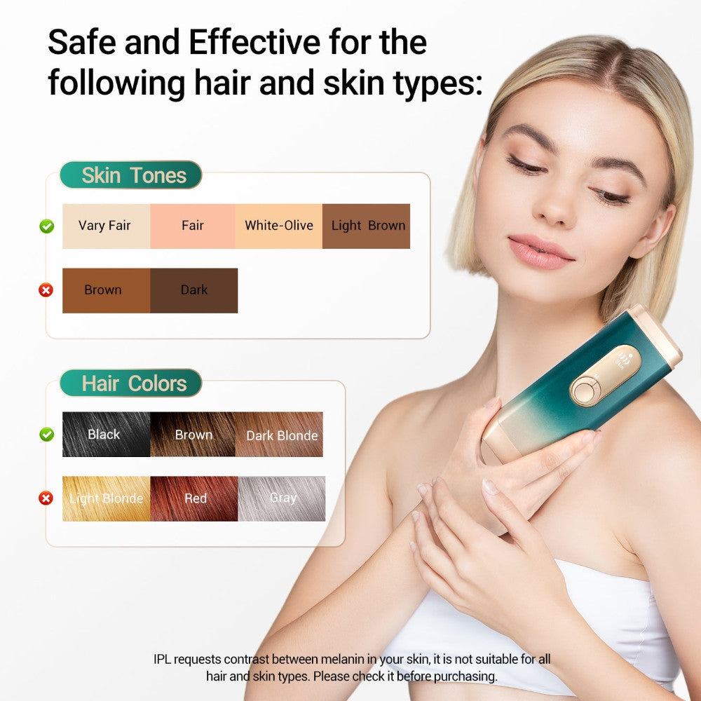 High Energy Face And Body Cooling IPL Hair Removal Device Hair and Skin Compatibility