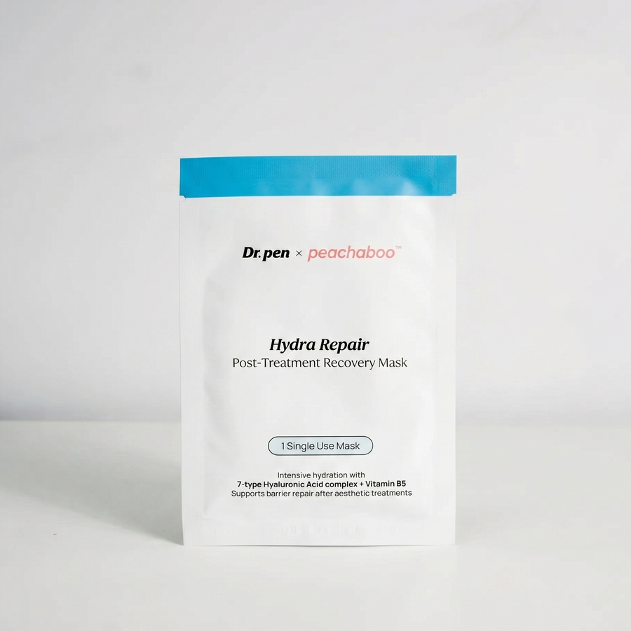 Dr. pen x peachaboo Hydra Repair Post-Treatment Recovery Mask packaging on a white background