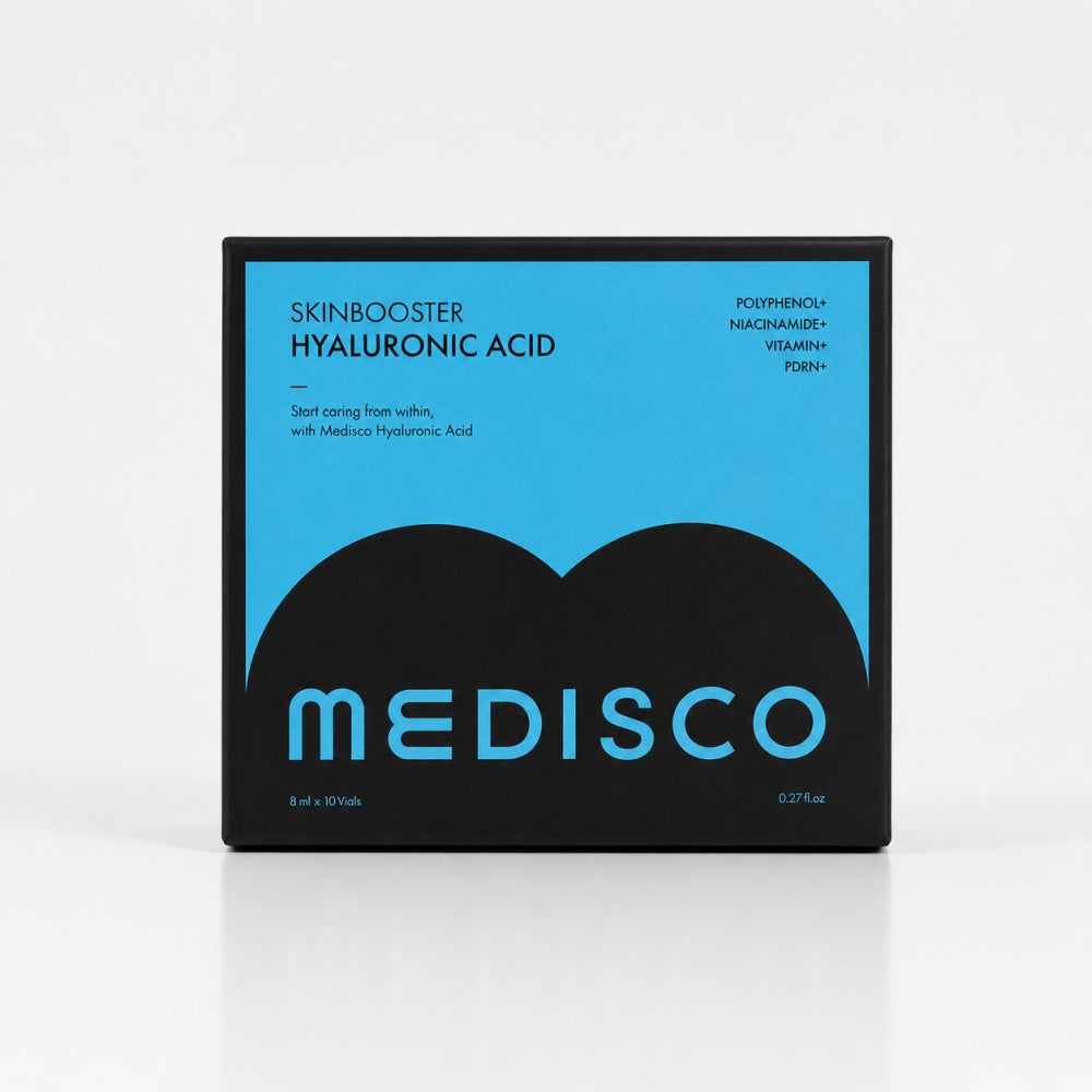 Medisco Skinbooster Hyaluronic Acid box front view with blue and black packaging