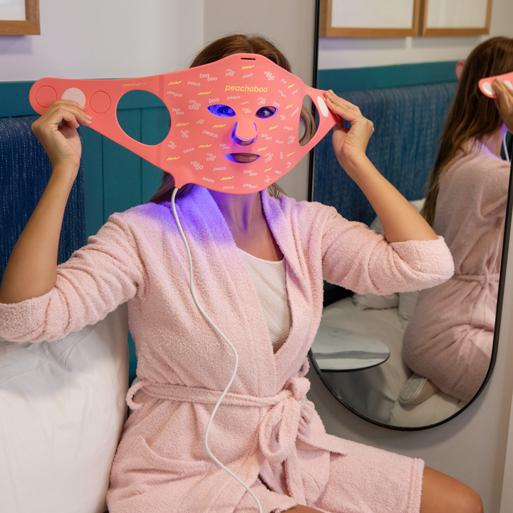 Peachaboo Pro Glo Silicone LED Light Therapy Mask on Model