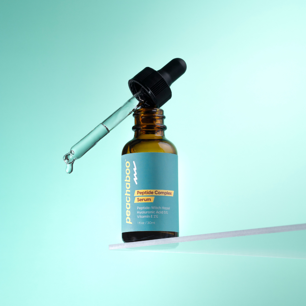 A 30ml bottle of Peptide Complex Serum, an anti-ageing treatment formulated with plant-based peptides to boost collagen production and reduce fine lines and wrinkles.