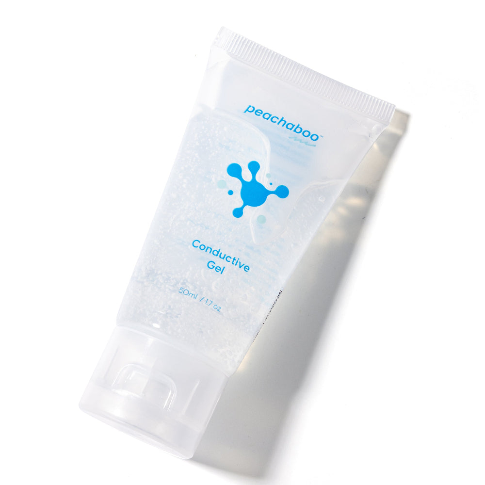 Peachaboo Conductive Gel – angled product shot highlighting the sleek 50ml transparent tube.