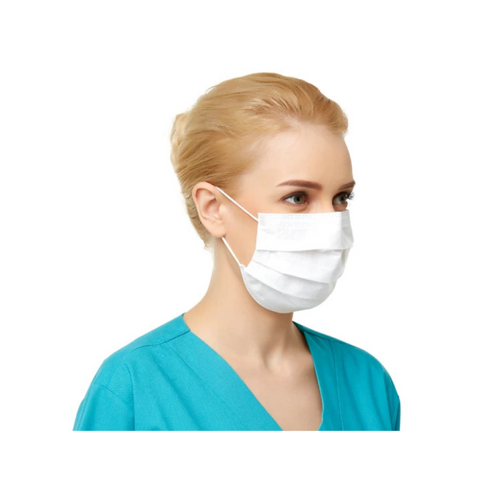 Close up on a skincare professional wearing PrimeOn Artemis Procedure Face Mask - side view