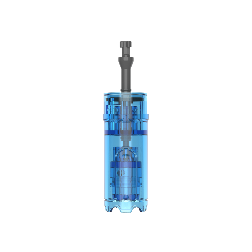Front view of a Dr. Pen M8 Max Nano Round pin needling cartridge with clear blue casing