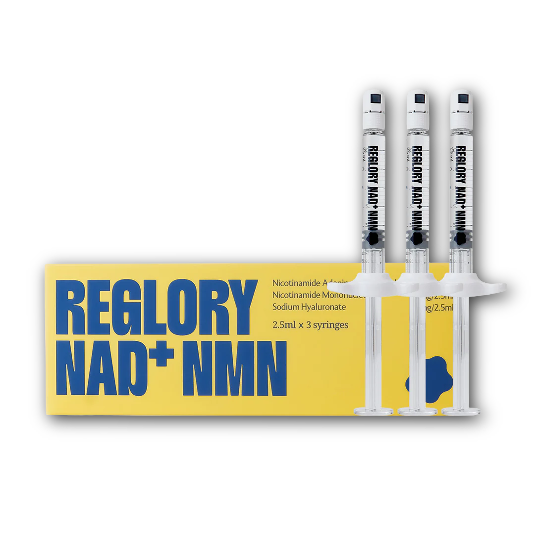 Reglory NAD+ NMN syringes with packaging on a white background