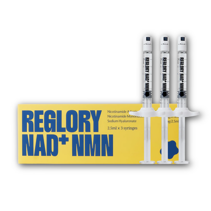 Reglory NAD+ NMN syringes with packaging on a white background