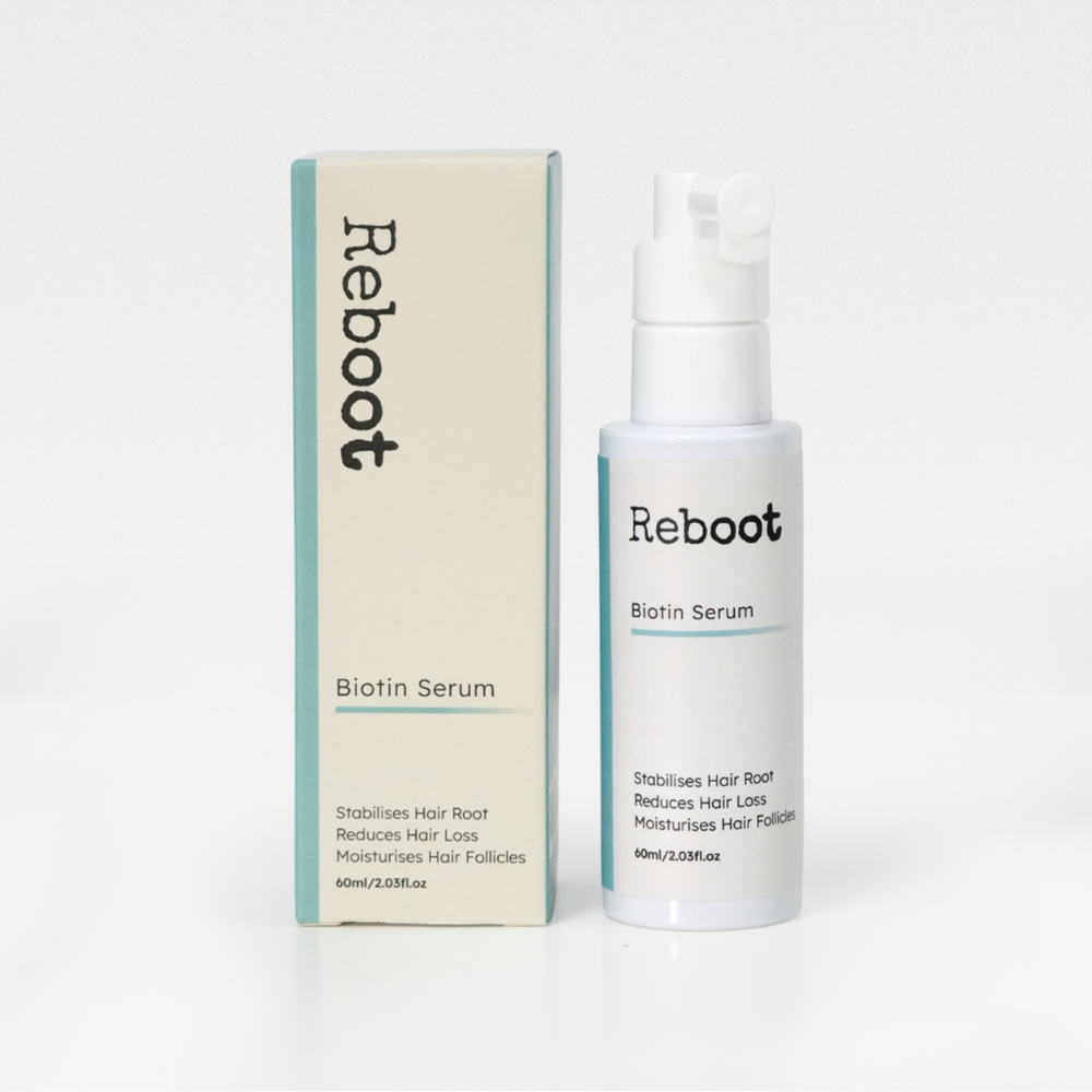 Product image of Reboot Biotin Hair Growth Serum & its packaging