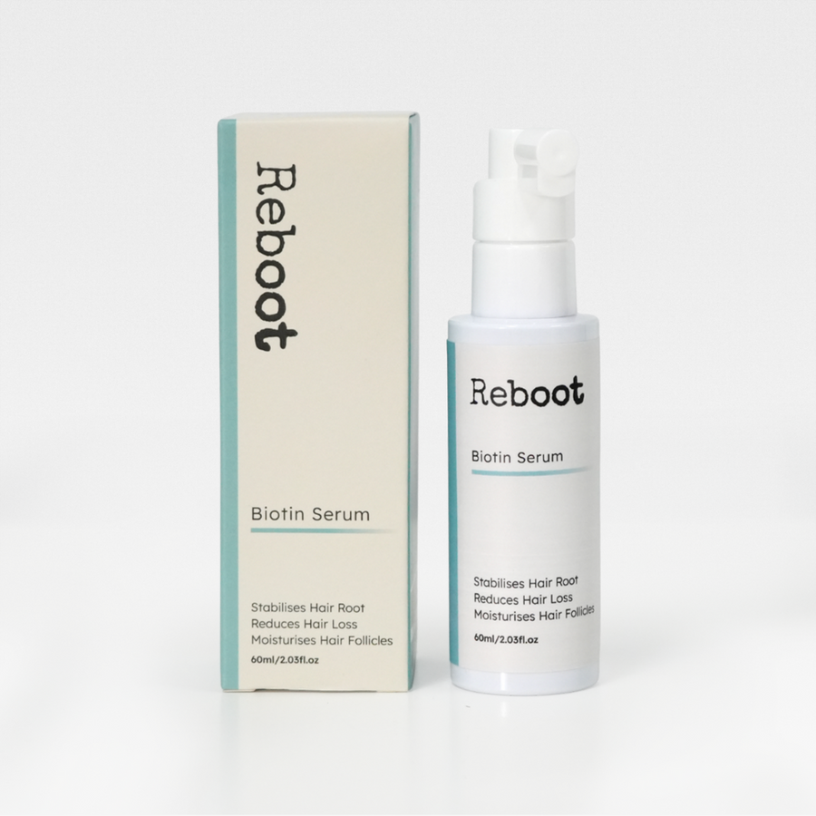 Product image of Reboot Biotin Hair Growth Serum & its packaging