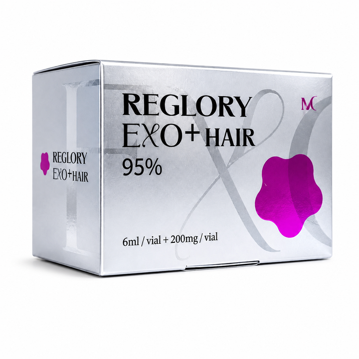 Reglory EXO⁺ Hair Growth Serum kit with silver box, powder vial and activating diluent