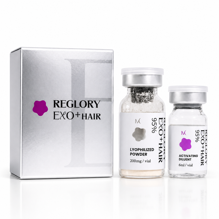 Reglory EXO⁺ Hair Growth Serum front box packaging with magenta accent detail