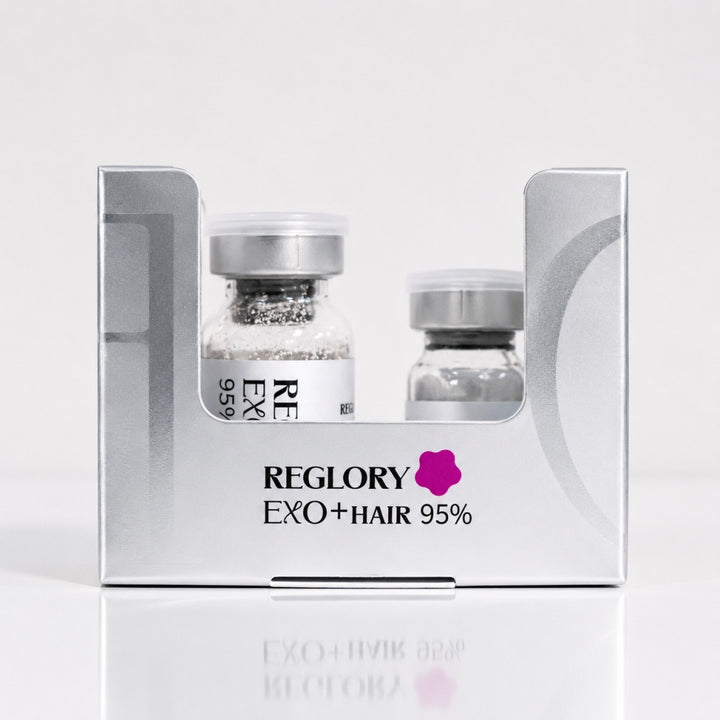 Reglory EXO⁺ Hair Growth Serum open silver box with vials inside