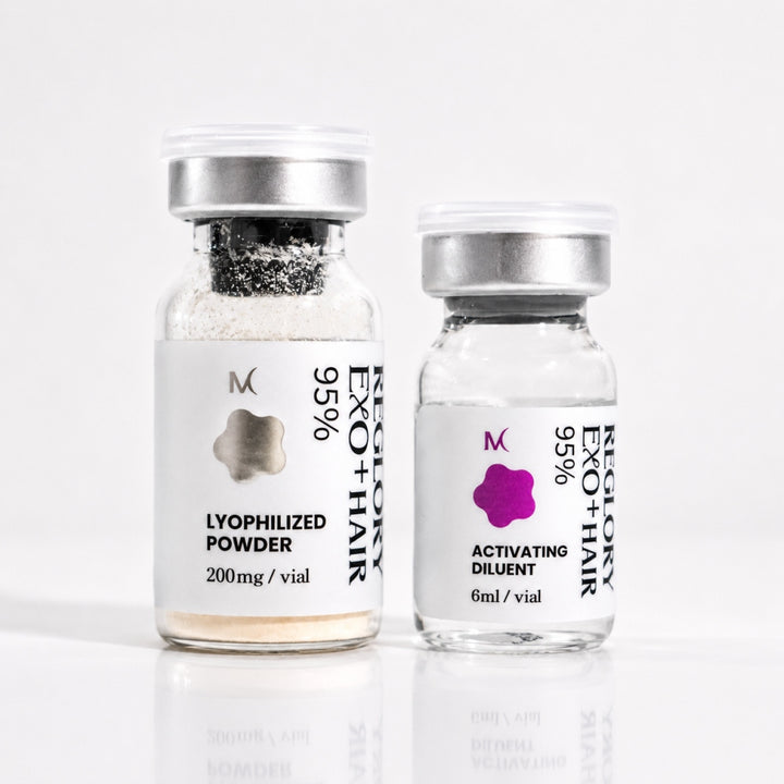 Reglory EXO⁺ Hair Growth Serum powder vial and activating diluent vial