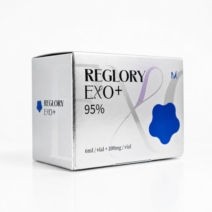 Reglory EXO Exosome Skin Booster product box shown at an angled side view