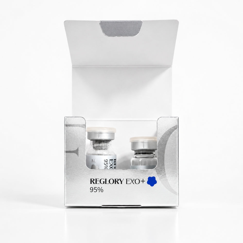 Reglory EXO Exosome Skin Booster treatment kit displayed in open silver box