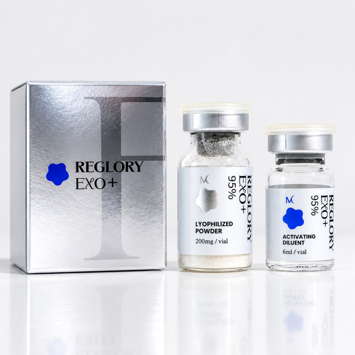 Reglory EXO Exosome Skin Booster kit with silver box, powder vial and activating diluent