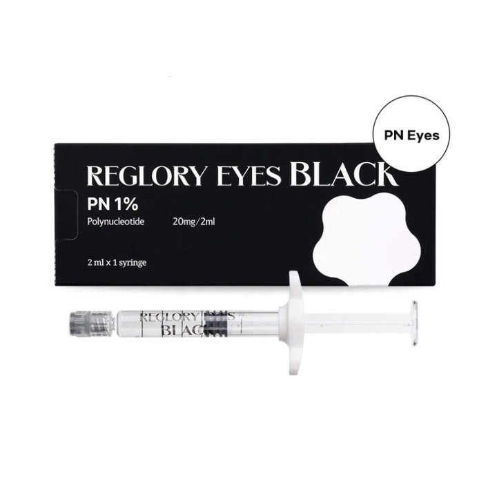 Reglory EYES BLACK – Premium Eyes Rejuvenation Booster,  PN 1% syringe and packaging, with PN eyes icon