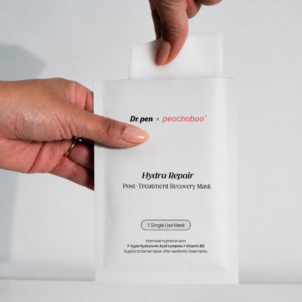 Removing mask sheet from a pack of Peachaboo Hydra Repair Biocellulose Post-Treatment Recovery Mask