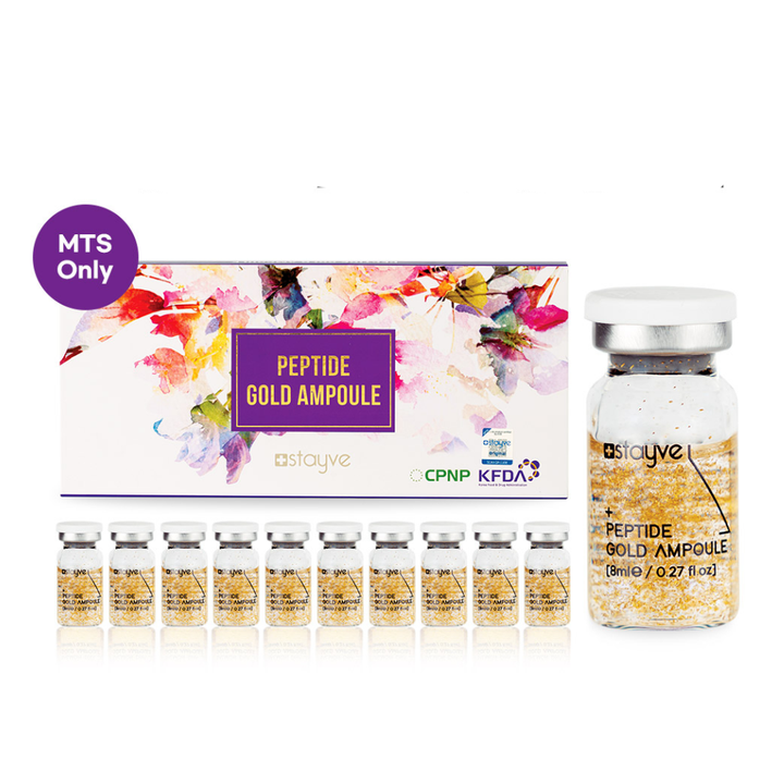 Stayve Peptide Gold Ampoule packaging with ampoules on a white background 