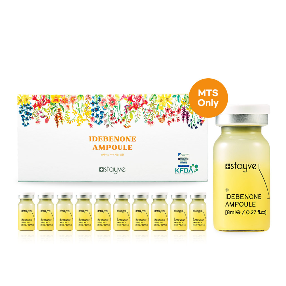 Stayve Idebenone Ampoule packaging with ampoules and box on a white background