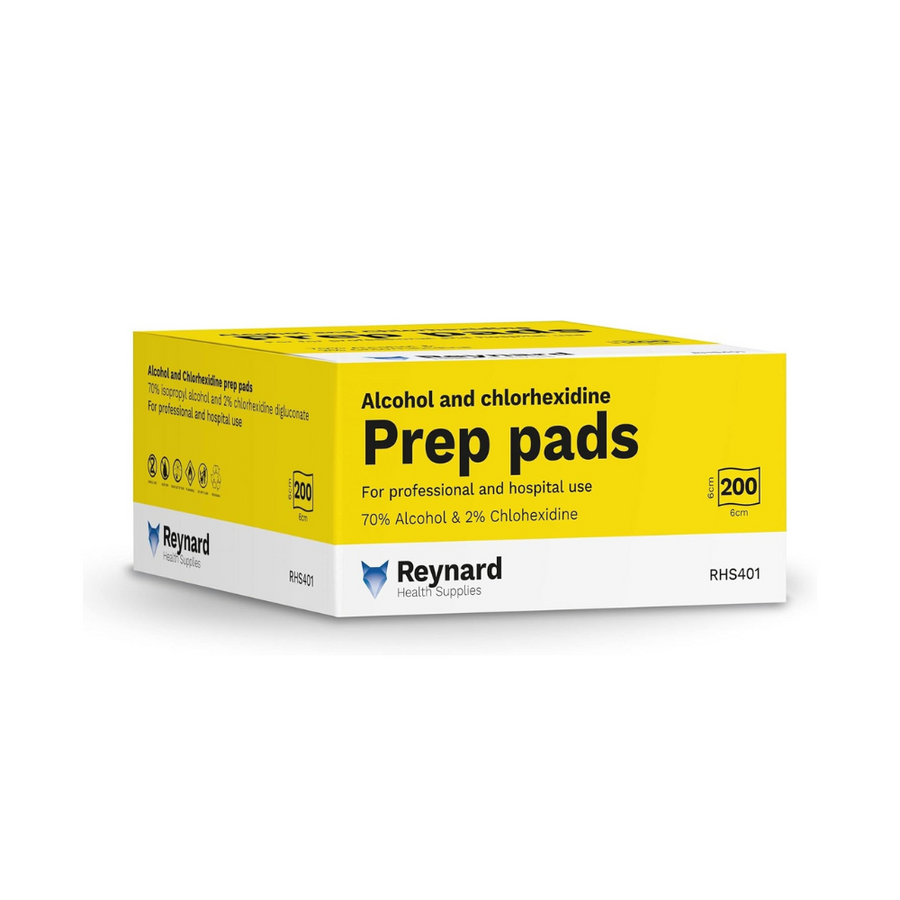 Yellow box of Reynard Antiseptic Prep Pads  on a white background
