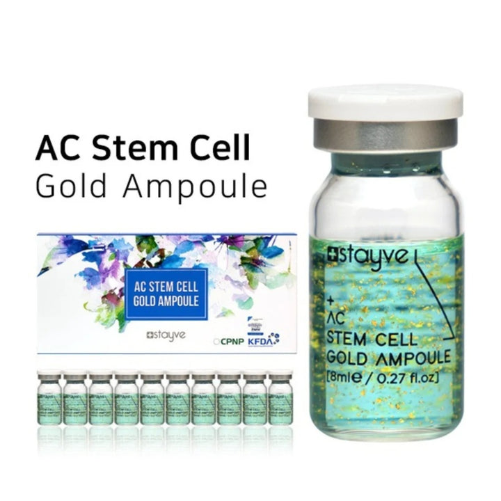 AC Stem Cell Gold Ampoule packaging and vials on a white background
